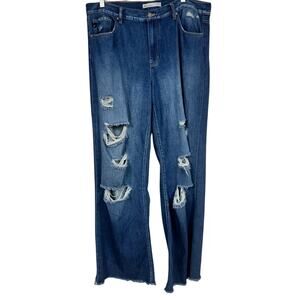 Kancan Blue Wide Leg Distressed High Rise Jeans Womens 31 Denim Classic Raw Hem